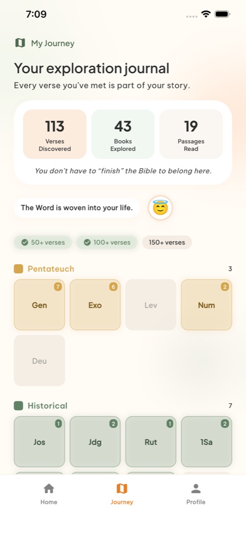 My Journey — explore all 66 books on your Bible map